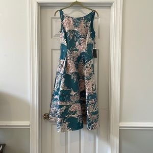 Adrianna Papell Jacquard Midi Dress size 6, blue, gold, blush pink